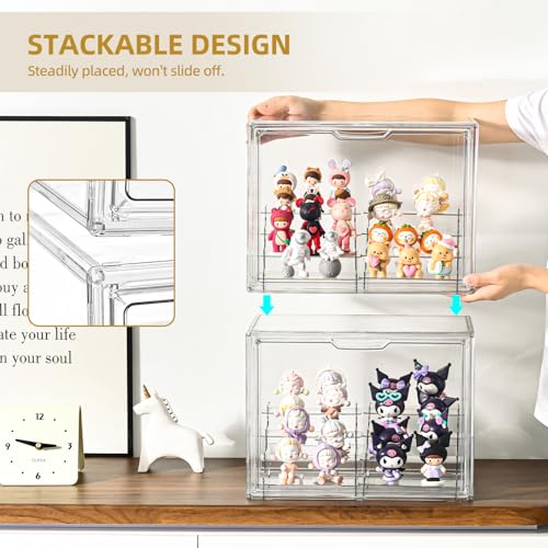 4Tier Display Case for Collectibles,Clear Display Box with 2 Stands ,Storage Container with Magnetic Door - size: XLarge 2 Pack