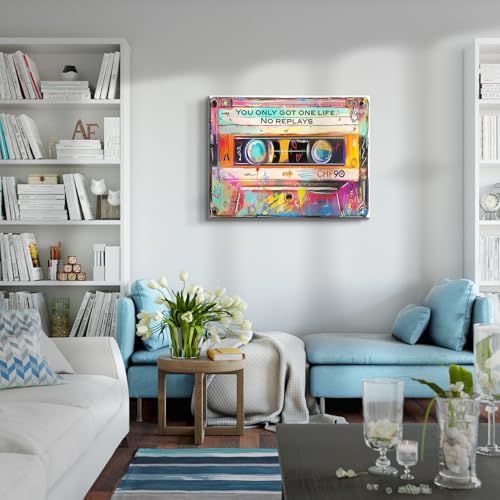 RetroTape Graffiti Motivational Wall Art Graffiti Music Cassette Wall Decor hip hop Inspirational Paintings You Only Got One Life Canvas Print Street Aesthetic Posters Picture for Teen Bedroom 24X16in - size: 24"L x 16"W