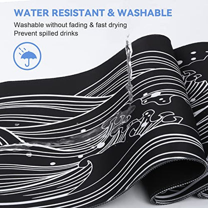 DIGSOM Gaming Mouse Pad Black and White Sea Wave Pattern, 31.5 x 11.8in | XL Mouse mat, Smooth surface, Anti-slip rubber base, For keyboard and mouse, For home and office use - color: Black Sea Wave