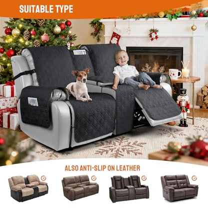 VANSOFY Loveseat Recliner Cover with Console 100% Waterproof Sofa Slipcovers Non-Slip Reclining Couch Cover Split Sofa Covers Furniture Protector for Pets, Dogs(Black) - color: Black