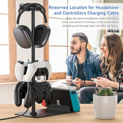 MANMUVIMO Headset Stand Controller Holder for 1 Headset and 4 Controller, Headphone Game Controller Stand for Desk, Gamer Gifts, Organizer Rack for iPad/Mobile Phone, Gaming Room Accessories - size: 1 Headphone 4 Controller Holder Black