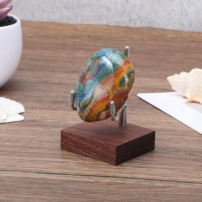 Wood Display Stand with Adjustable Metal Arms Gold Decorative Plate Stand Easel Holder Small Rock Crystal Collectibles Holder for Displaying Picture Mineral Fossil Coral