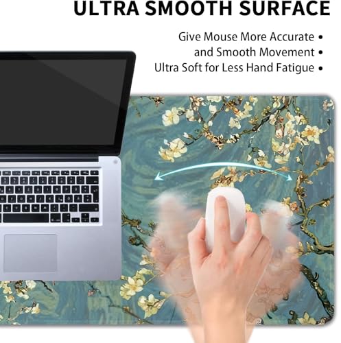 Almond Blossoms Large Mouse Pad,Gaming Keyboard Desk Pad,Extended Mouse Mat Non-Slip Rubber Base with Stitched Edges for Office Game Home XL 31.5"x11.8" - color: Almond Blossoms, size: 31.5L x 11.8W inches