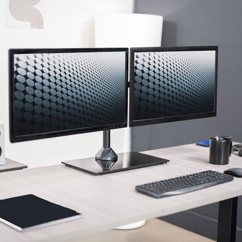 VIVO Freestanding Dual Monitor Stand with Sleek Glass Base and Adjustable Arms, Mounts 2 Screens up to 32 inch and 22 lbs Each, Black, STAND-V002FG - color: Black, size: 13" to 32" Screens