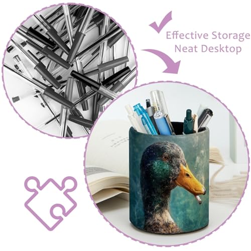 Duck Pen Holder Pencil Organizer for Desk, 3.1” x 3.1” x 3.9” Pencil Cup Office Supplies, Large Capacity Cute Pen and Makeup Brush Holder for Desktop, Home, School - color: Duck