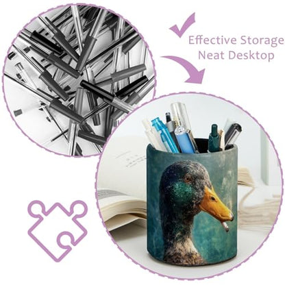 Duck Pen Holder Pencil Organizer for Desk, 3.1” x 3.1” x 3.9” Pencil Cup Office Supplies, Large Capacity Cute Pen and Makeup Brush Holder for Desktop, Home, School - color: Duck