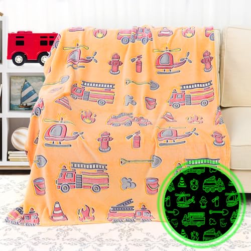 Fire Truck Glow in the Dark Blanket for Toddler Boys, Kids Throw Blanket, Fireman Construction Toys for Boys 3-5, Firetruck Birthday Gifts for Kids 40"x50" - color: Fire Truck, size: baby size 40" x 50" (100 x 130 cm)