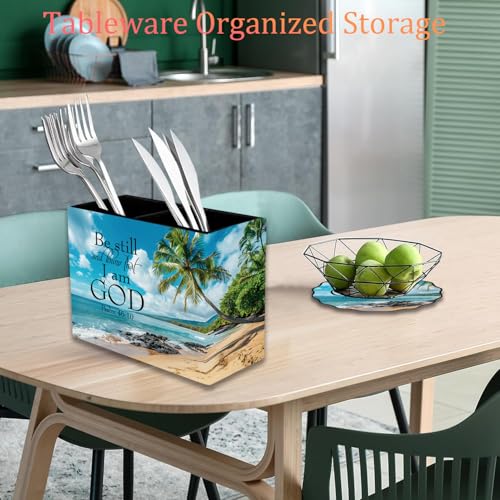 Pen Holder and Anti-Slip Mouse Pad Combination, Makeup Brush Storage Box, Tableware Storage Box, Suitable for Office and Home - Beaches and Palm trees - color: Beaches and Palm trees