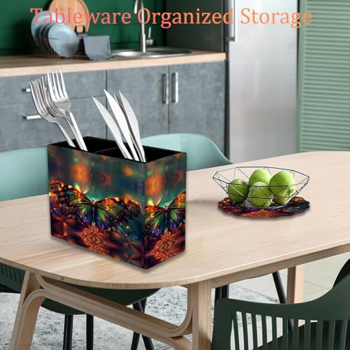 Pen Holder and Anti-Slip Mouse Pad Combination, Makeup Brush Storage Box, Tableware Storage Box, Suitable for Office and Home - Psychedelic Butterfly - color: Psychedelic Butterfly
