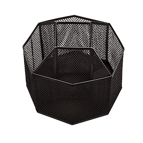 Annova Mesh Desk Organizer Rotate with 5 Compartments Spinning Tidy Candy/Pen Holder Office, Art Supply, Storage, Classroom, Home (Black) - color: Black