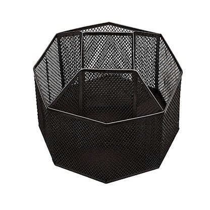 Annova Mesh Desk Organizer Rotate with 5 Compartments Spinning Tidy Candy/Pen Holder Office, Art Supply, Storage, Classroom, Home (Black) - color: Black