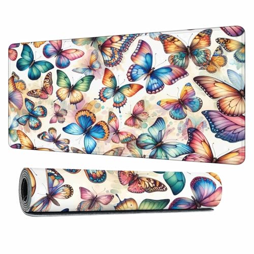 Colorful Butterfly Desk Mat Large Mouse Pad Blue Pink Purple Full Extended Gaming Computer Keyboard Mousepad for Home,Office 35.4"X15.7" - color: colorful Butterfly