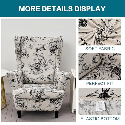 KRFOONN Wingback Chair Covers Slipcovers 2 Piece Stretch Wing Chair Covers Spandex Slipcovers Wingback Sofa Covers Armchair Covers Non-Slip Furniture Protector for Living Room Wingback Chairs, A23 - color: A23