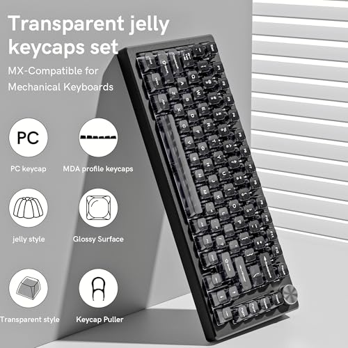 dagaladoo Clear keycaps,Transparent Keyboard keycaps,Jelly Key caps Set,Shine Through keycap,MDA Profile Keyboard caps for Mx Switches Mechanical Keyboard(Black Grey,115-keys) - color: Black Grey