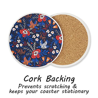 AD Set of 6 Coasters for Drinks Absorbing Round Ceramic Stone Coaster with Cork Base,Tabletop Protection Mat for Mugs and Cups,Office,Kitchen (Dark Garden with Holder) - style: Dark Garden with Holder