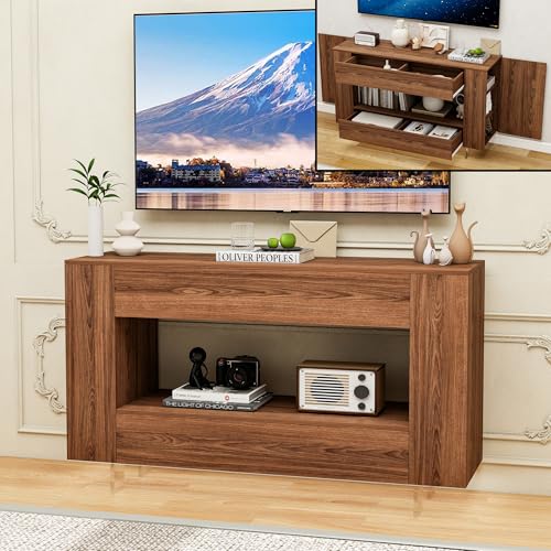 TV Stand Cabinet Up to 55 inch with Conceals Storage, Woodgrain, Brown | TV cabinet with 2 Push-Open doors and 2 drawers, entertainment center, storage cabinet, modern style, living room, office - color: Woodgrain Brown, size: 47.24"W*13.78"D*27.56"H