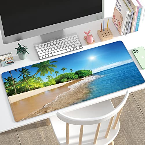 31.5x11.8 Inch Non-Slip Long Extended Large Gaming Mouse Pad with Stitched Edges XL Laptops Keyboard Mouse Mat(Beach View) - color: Beach View