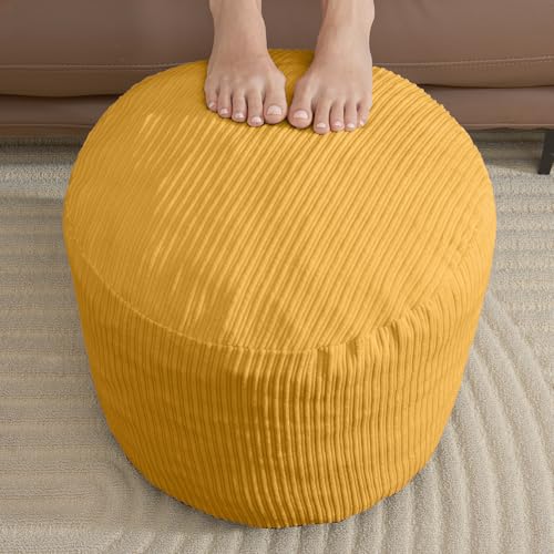 WSOFRLAC Pouf Ottoman Foot Stools Ottoman with Foam Small Corduroy Ottomans for Living Room Ottomans Pouf 20x15 Floor Poufs Foot Rest for Office Chair Yellow Foot Stool Small - color: Yellow, size: 20"D x 20"W x 15"H