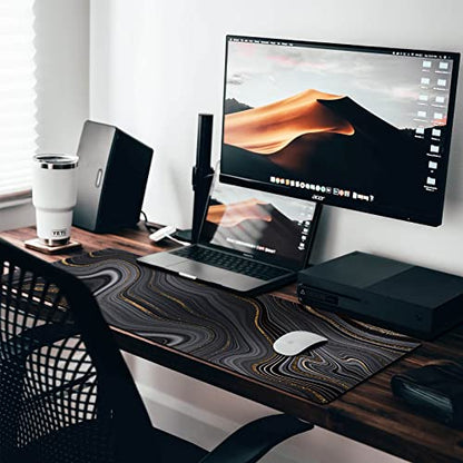 Extended Gaming Mouse Pad (31.5 X 11.8 in), Large Non-Slip Rubber Base Mousepad,Keyboard Mouse Mat Desk Pad for Work, Game, Office, Home - Black Rose Gold Marble, MOU-03