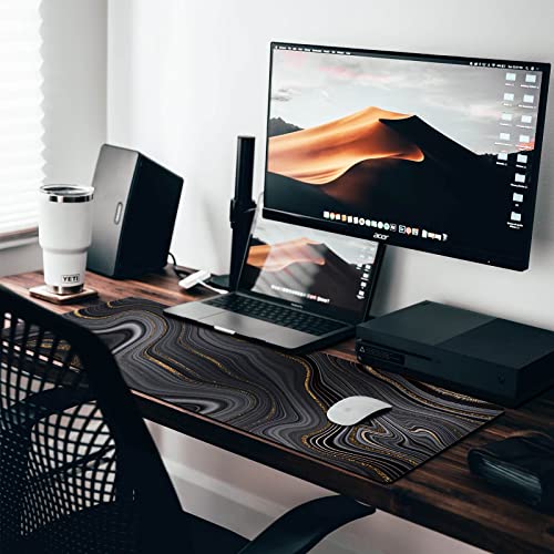 Extended Gaming Mouse Pad (31.5 X 11.8 in), Large Non-Slip Rubber Base Mousepad,Keyboard Mouse Mat Desk Pad for Work, Game, Office, Home - Black Rose Gold Marble, MOU-03