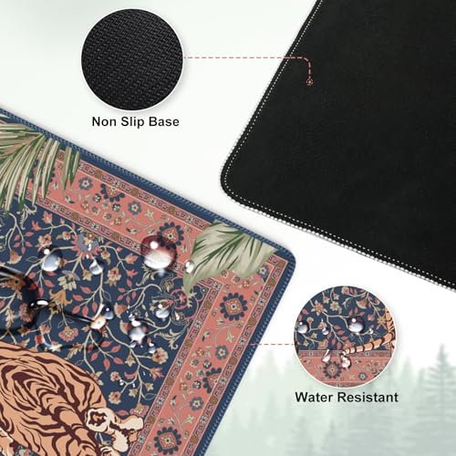 Tiger Desk Matt for Desktop, Floral Gaming Cute Desk Mat, Non Slip Keyboard and Mouse Pad, Stitched Edges Large Desk Pad, Desk Mat for Home Office 35.4 x 15.7 Inches (Pink) - color: Multi/Pink
