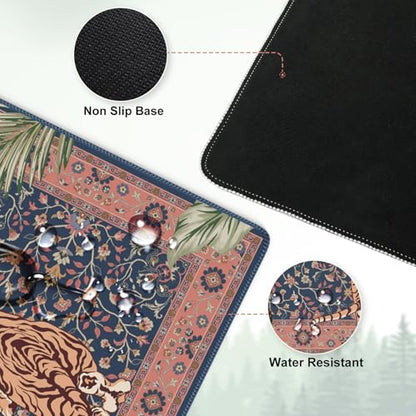 Tiger Desk Matt for Desktop, Floral Gaming Cute Desk Mat, Non Slip Keyboard and Mouse Pad, Stitched Edges Large Desk Pad, Desk Mat for Home Office 35.4 x 15.7 Inches (Pink) - color: Multi/Pink