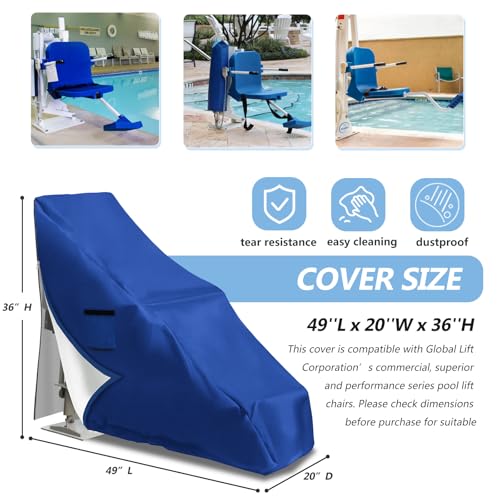 Pool Lift Chair Cover, Pool Lift Chair Protective Cover for Global Lift Corp - Heavy-Duty Blue, Waterproof, UV-Resistant, , Outdoor Pool Accessories, Blue - color: Blue, size: 49''Lx20''Wx36''H