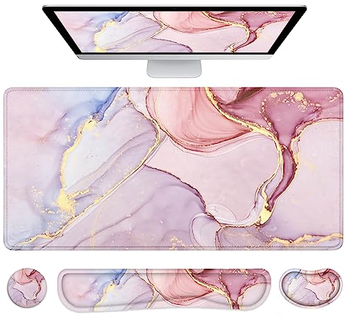 LATEEFAH Desk Mat, Mouse Pad with Wrist Rest, 4-in-1 Large Mouse Pads for Desk, Ergonomic Mouse Pad and Keyboard Wrist Rest Gaming Keyboard Mat for Office, Home - color: 4Pcs-Pink Marble