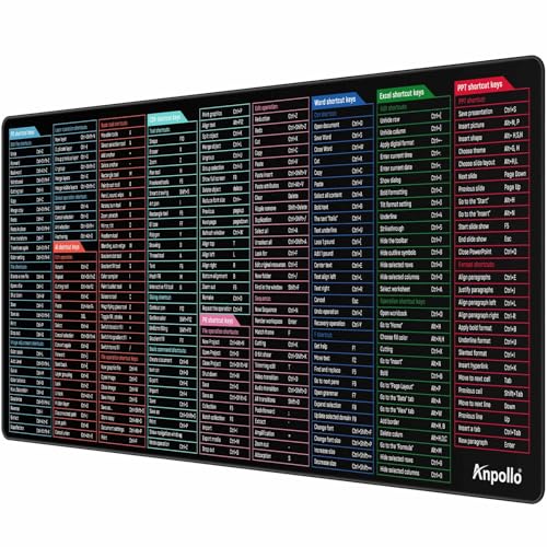 Large Excel Shortcut Mouse Pad, Extended Office Mousepad with Stitched Edges, Non-Slip Base Keyboard Mat for Desk, Gaming Mouse Pads for Office and Home, 35.4x15.7inches, Back to School - color: Multi