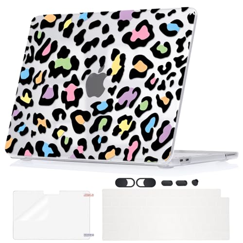 Colorful Leopard Print Case for 2026 MacBook Neo 13 Inch A18 Pro A3405 A3404 Hard Shell Full Protective Kit with Keyboard Cover Screen Protector Silicone Dust Plugs Webcam Cover - color: Colorful Leopard Print