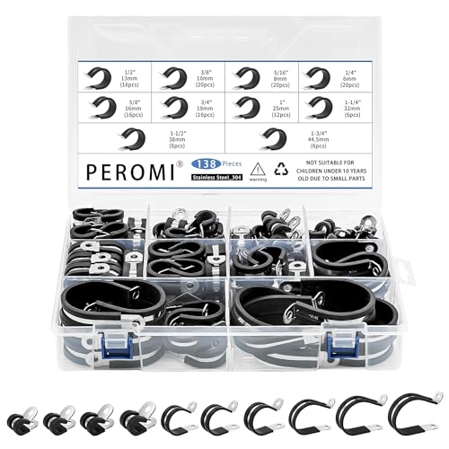Cable Clamps Assortment Kit, 138PCS, 10 Sizes, 1/4"-1-3/4" | 1/4" 5/16" 3/8" 1/2" 5/8" 3/4" 1" 1-1/4" 1-1/2" 1-3/4", P Clamps, 304 Stainless Steel, Rubber Cushioned Insulated - size: 10 Sizes(6mm-45mm)138pcs