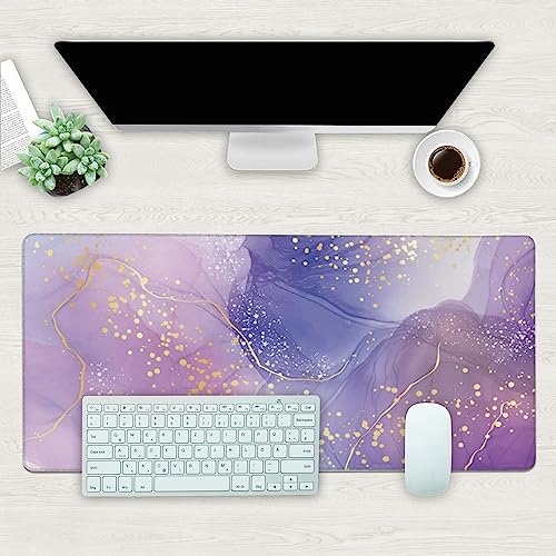 Desk Mat, Purple Rose and Lavender Liquid Marble Extended Gaming Mouse Pad Large, 35.4"x15.7" Big Mouse Pad with Non-Slip Base and Stitched Edge, Long Computer Keyboard Mouse Mat for Home Office Work - color: Purple Rose and Lavender Liquid Marble, size: