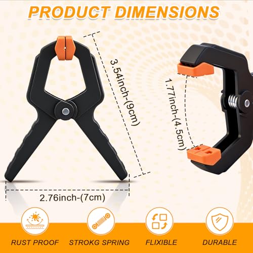 10 Pack Spring Clamps for Crafts & DIY - 3.5 Inch Plastic Woodworking Clamps, Small Balloon Arch Clips, Heavy Duty Tarp & Backdrop Holder Clips - color: Orange-10pcs