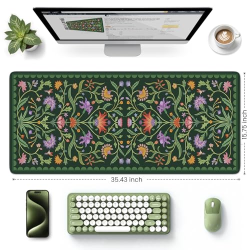 HAOCOO Moss Green Aesthetic Desk Matt for Desktop, Cute Mouse Pad, Non-Slip Vintage Keyboard Mat with Stitched Edge, Large Desk Docer Mat, Desk Cover for Home, Office - color: Moss Green