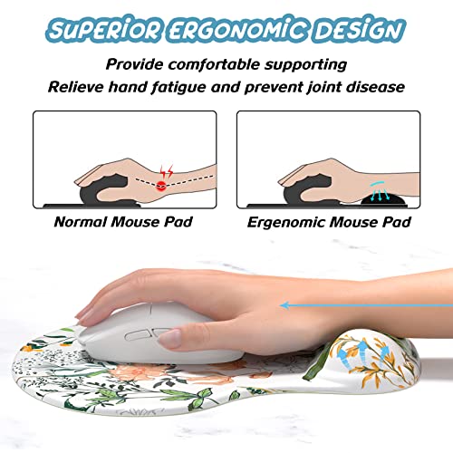 Hsurbtra Ergonomic Mouse Pad with Wrist Rest Support, Gel Mouse Pads with Non-Slip PU Base, Pain Relief Memory Foam Computer Mat, Cute Office Supplies Desk Decro Accessories, Orange Flowers - color: Orange Flowers, size: Normal