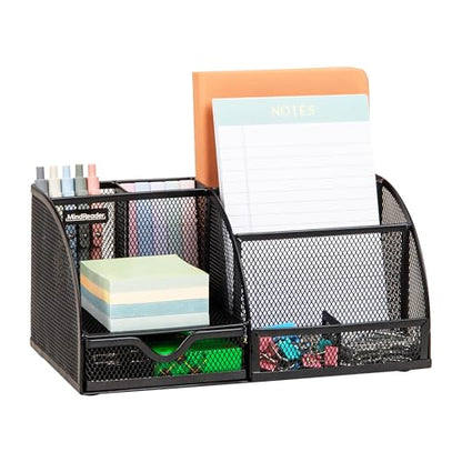 Mind Reader 7-Compartment Desktop Organizer, Metal Mesh Desk Organizer for Pens, Sticky Notes, Mail and Office Supplies, Black - color: Black