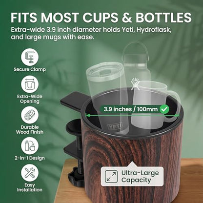 Luxury 2-in-1 Desk Cup Holder with Headphone Hanger for Office, Home, Gaming(Wooden Design) - color: WOODEN DESIGN