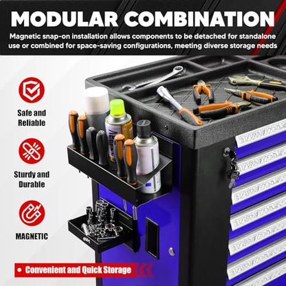 C&T 4-Piece Magnetic Toolbox Shelf, Tray and Holder Set, Magnetic Toolbox Tray Set, Tool Box for Cabinet Side Shelf Storage Van Workshop, Tool Organization and Storage