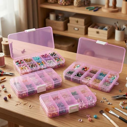4-Pack Clear Pink Plastic Storage Boxes, 10-Compartment Durable Small Organizer Containers with Latching Closure, Ideal for Jewelry, Beads, Fishing Tackle, and Electronic Components - color: Pink