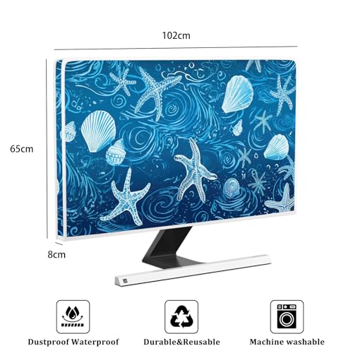 Blue Starfish Shell Waterproof TV Cover 40, 41, 42，43 Inch Marine Weatherproof Television Screen Covers Sleeve Compatible with PC Desktop and TVs LED LCD OLED Anti-Static Dustproof Protective - color: blue, size: 40-43 Inch for tv cover