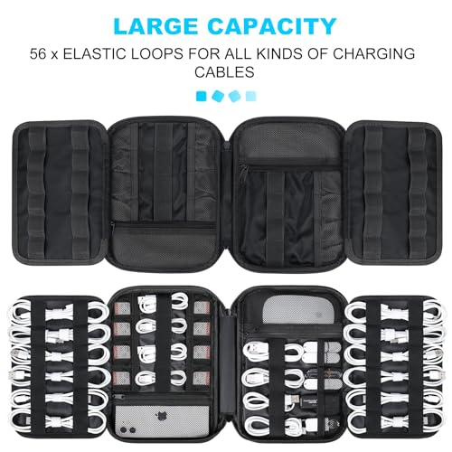 Lacdo Cord Organizer Travel, Cable Organizer Bag Case, Portable Electronics Organizer Travel Case, 6 Layer Large Capacity Charging Cords Storage organizer for Cables, SD Card, Travel Essentials, Black - color: Black