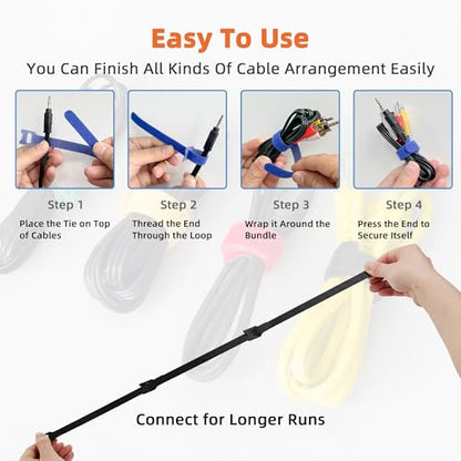 90PCS Reusable Cable Ties with Hook and Loop, Multi-purpose Adjustable 8 Inch Cable Management Wire Ties Cable Straps for Organizing Home, Office and Data Centers, Black - color: Black 90pcs