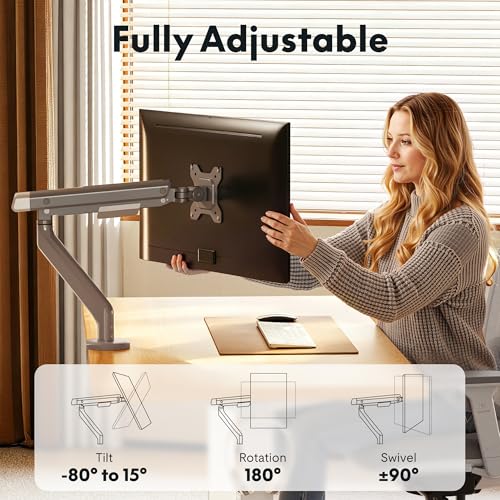 FlexiSpot Single Monitor Arm, Premium Aluminum Monitor Desk Mount Fits Screen up to 35 Inches 19.84 lbs, Fully Adjustable Monitor Stand with C-Clamp & Grommet Base for Home Office, Gun Gray - color: Gun Gray, size: MAX 35"/19.84 lbs