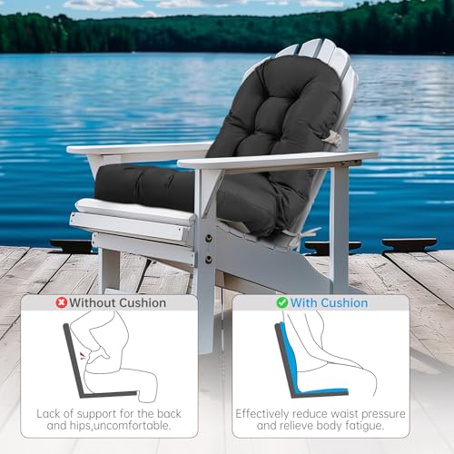 Adirondack Chair Cushion Waterproof Rocking Chair Cushion, Tufted High Back Patio Chair Cushions with Anti-Slip Ties for Rocking Chairs,Adirondack Chair,Patio Furniture (Black) - color: Black