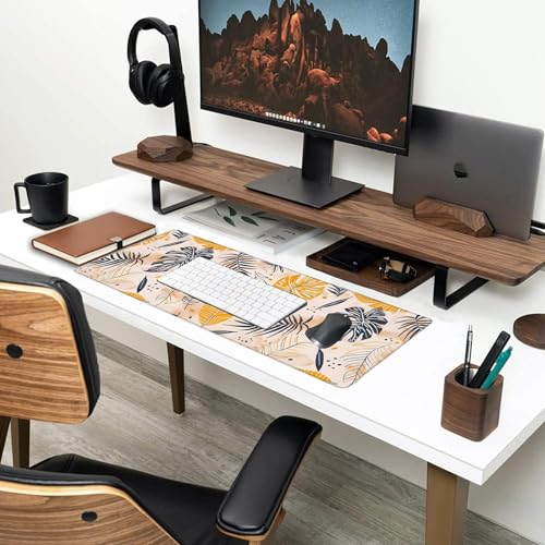 Desk Mat, Boho Palm Leaves Large Gaming Mouse Pad for Desk XL,Boho Tropical Leaves Desk Pad,Extended Big Computer Keyboard Mouse Pad with Non-Slip Base and Stitched Edge 31.5"x11.8" - color: Boho Palm Leaves, size: XL-31.5"x11.8"