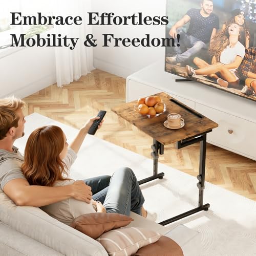 Folding TV Tray Dinner Table for Living Room,Adjustable Height Tv Tray,Portable Dinner Snack Trays Table,Small Foldable C-Shaped End Table for Eating with No Assembly Required (Brown) - color: Brown+black