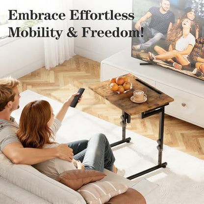 Folding TV Tray Dinner Table for Living Room,Adjustable Height Tv Tray,Portable Dinner Snack Trays Table,Small Foldable C-Shaped End Table for Eating with No Assembly Required (Brown) - color: Brown+black