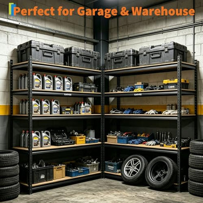Garvee 5-Tier Heavy Duty Storage Shelving Unit, 2204 Lbs Capacity Garage Shelves, Adjustable Metal Storage Rack with Density Board for Garage Kitchen Basement Pantry, 72" H x 48" W x 24" D - size: 72" H x 48" W x 24" D