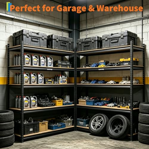 Garvee 5-Tier Heavy Duty Storage Shelving Unit, 2204 Lbs Capacity Garage Shelves, Adjustable Metal Storage Rack with Density Board for Garage Kitchen Basement Pantry, 72" H x 48" W x 24" D - size: 72" H x 48" W x 24" D