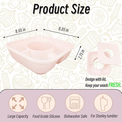Snack Bowl for Stanley Cup 40 oz Tumbler, Reusable Silicone Snack Tray Snack Holder with Lid, Snack Ring for Stanley Tumblers Cup Accessories (Rose Quartz) - color: Rose Quartz